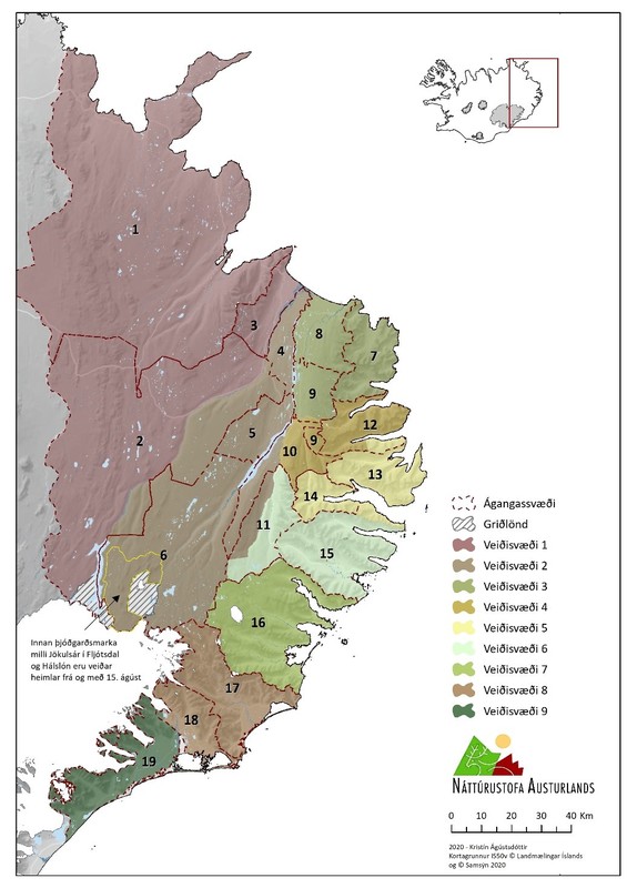 Figure 1. Division in reindeer hunting area in East Iceland 2019