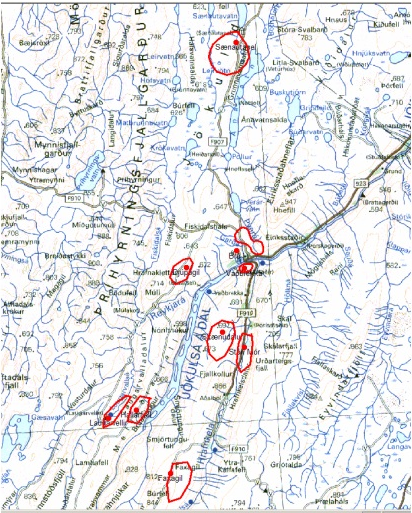 Figure 2. Land reclamation areas in Jökuldalur valley.